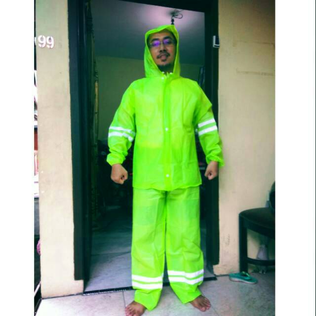 Jas Hujan Original Penguins Jaket Celana Polisi Hijau Stabilo