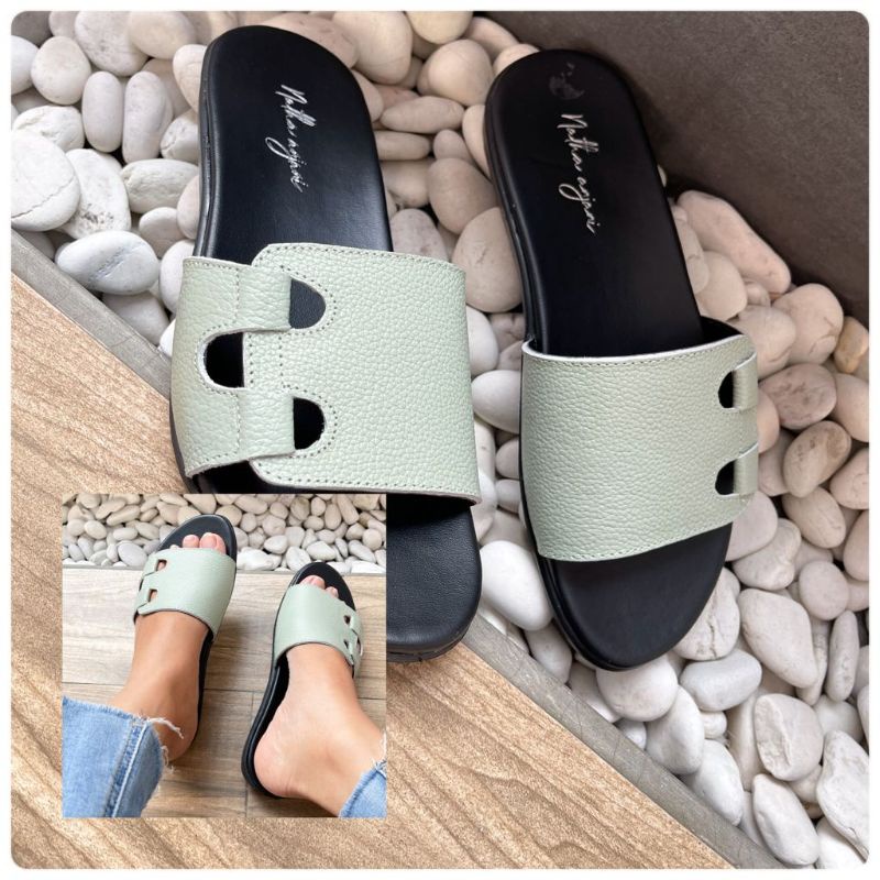 Sandal papirut garut merk bhonkshors/natha anjani sandal kulit garut sandal kulit wanita sandal kuli