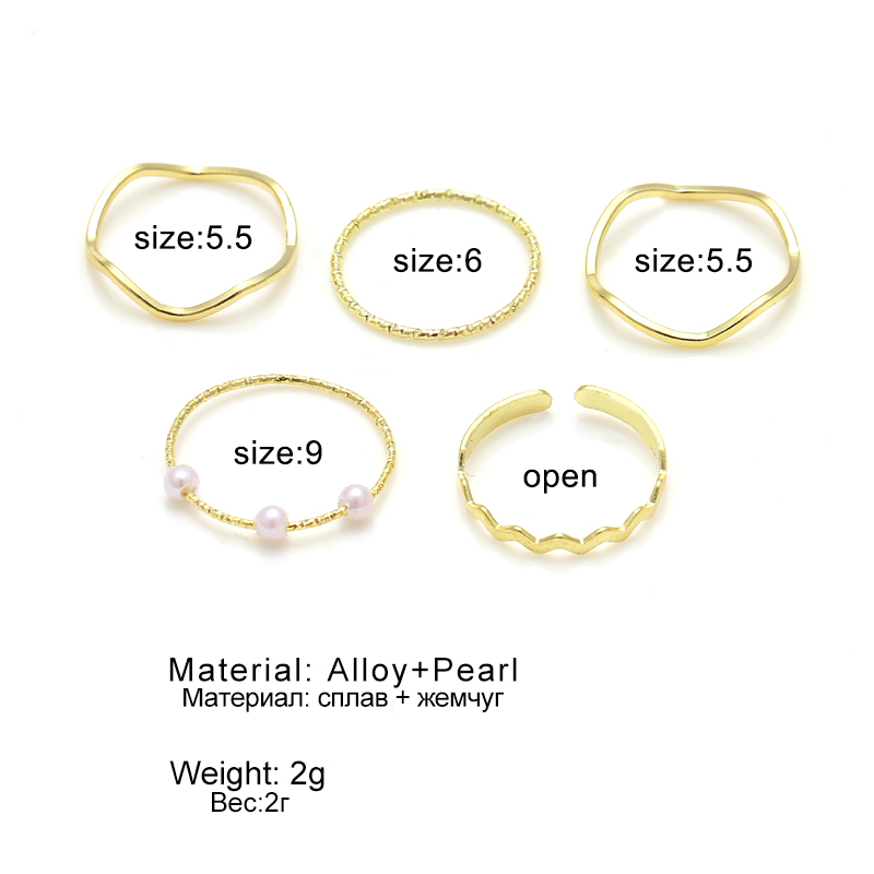 5pcs / Set Cincin Jari Telunjuk Kombinasi Aksen Mutiara Gaya Korea Untuk Wanita