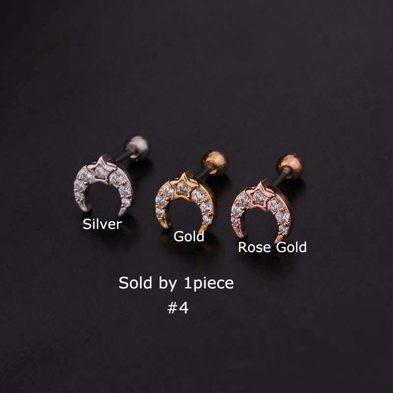 1pc Anting Tindik Helix Pinna Tragus Bahan Stainless Steel 20g Dengan Zircon