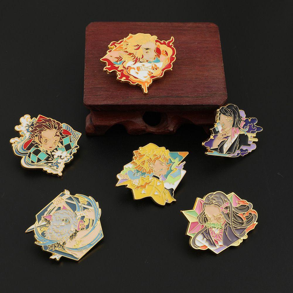 Agustina Demon Slayer Lapel Pin Ransel Hadiah Jaket Pin Pakaian Dekorasi Kartun Decor Badge Anime Badge