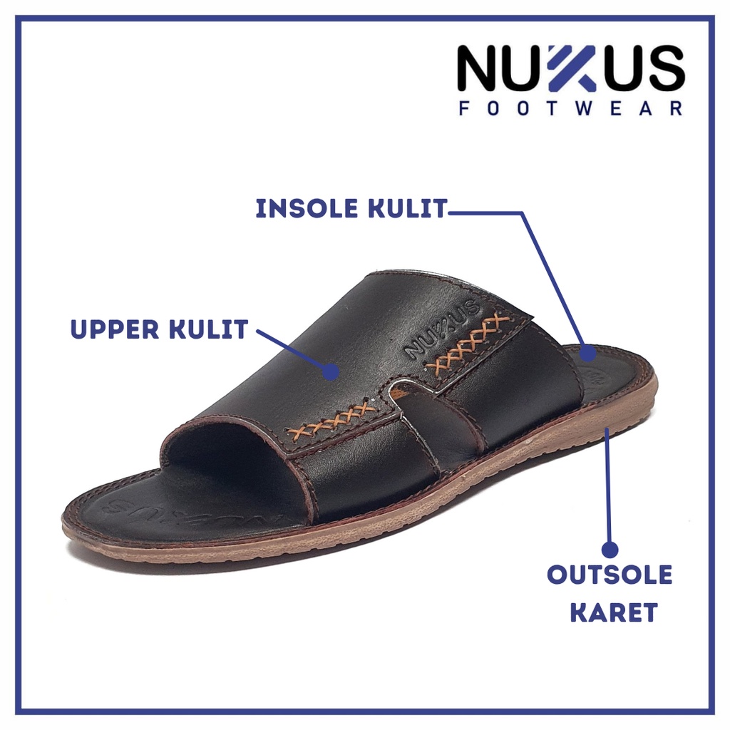 Nukus Sandal Selop Pria Dewasa Kulit Sapi Asli Coklat Tua - NK 03