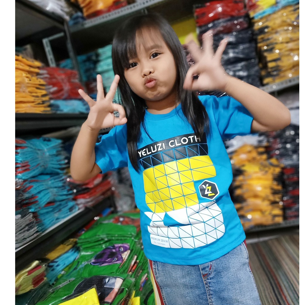 Kaos Baju anak distro oblong biru yeluzi