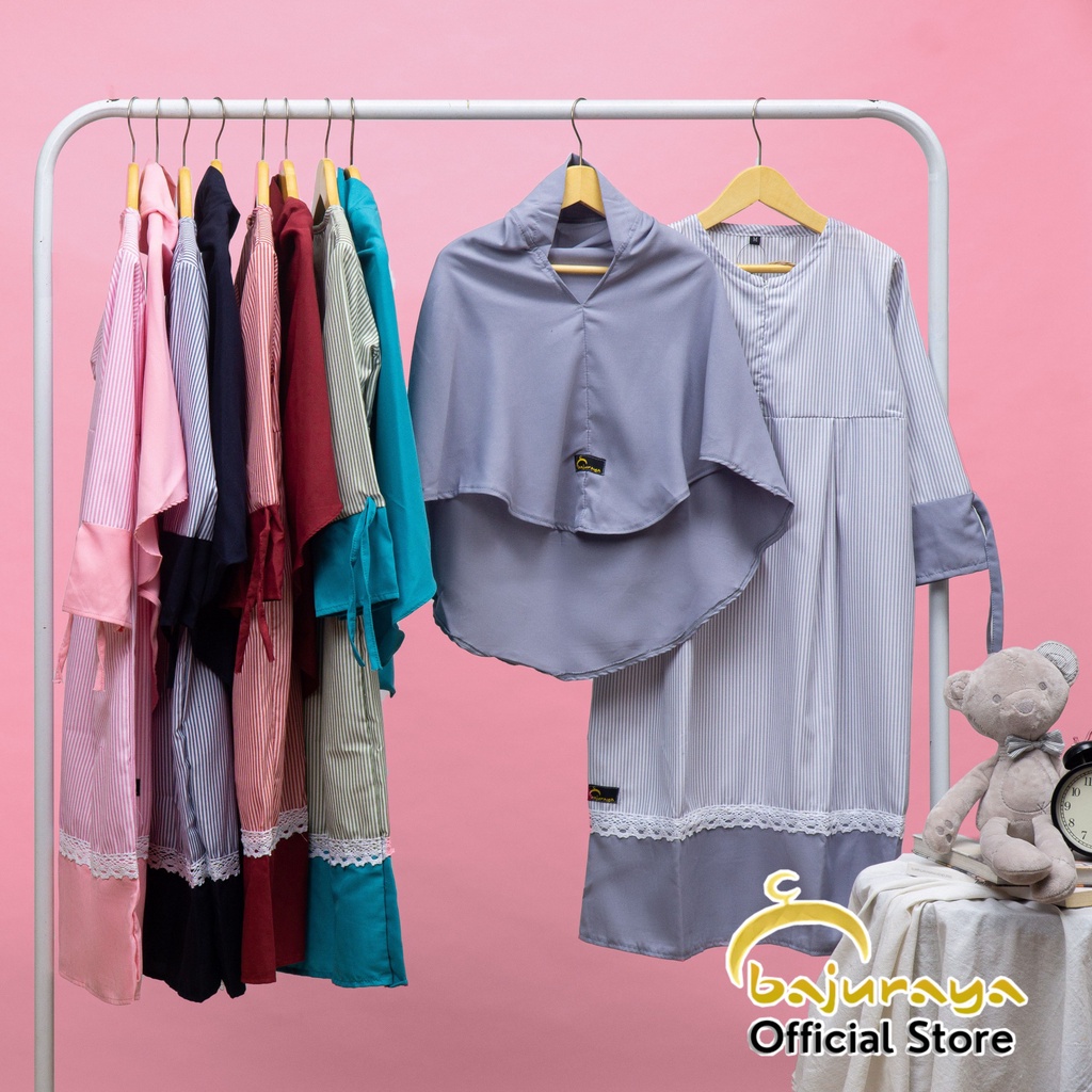[Bajuraya] Gamis Anak Perempuan Katun Garis Renda Murah Mewah usia 2 3 4 5 6 7 8 9 th