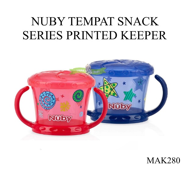 MAK280 NUBY TEMPAT SNACK 1pk SNACK KEEPER PRINTED BLUE 127214, RED 127215