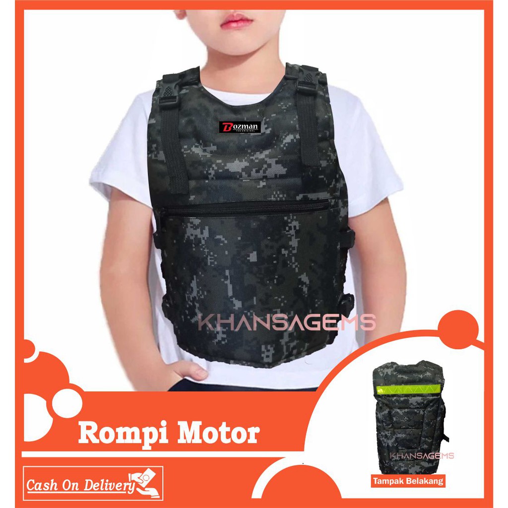 Rompi Motor Keren Cocok Untuk Touring Pelindung Dada Anti Angin Body Protector-Anak Double Grey
