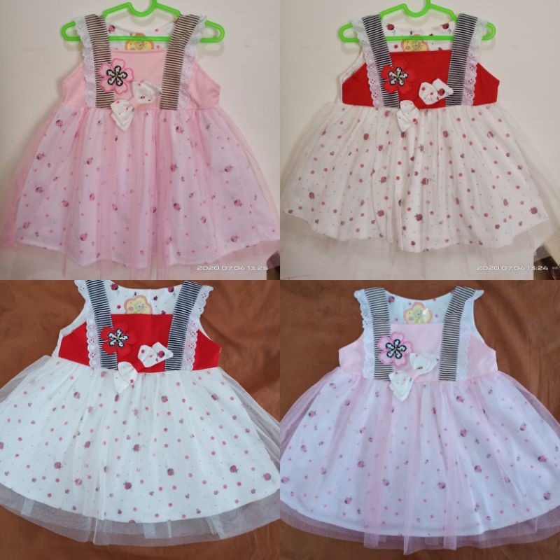 Dress anak cewek kombinasi tile,bunga,pita