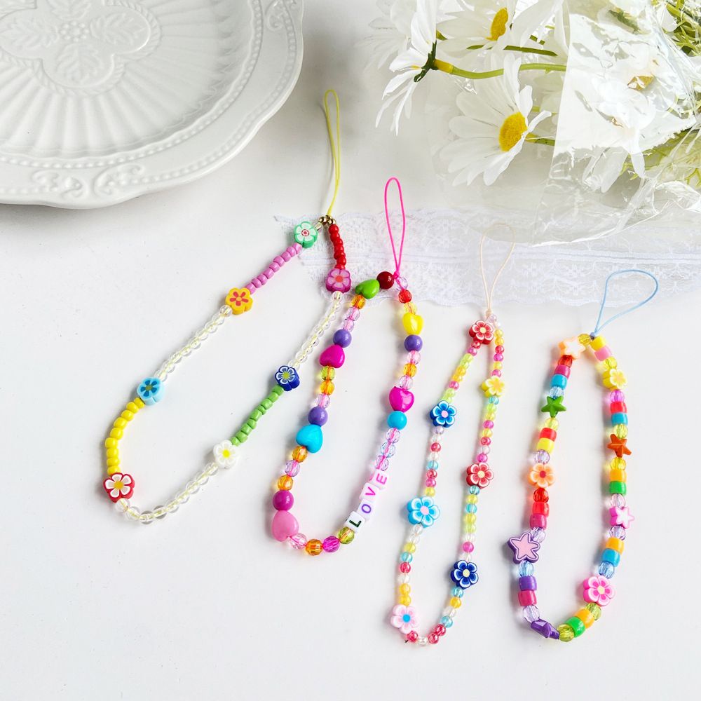 REBUY Fashion Phone Lanyard for Women Girls Acrylic Beads Mobile Phone Chain Cellphone Strap Colorful Jewelry Ins Trendy Hanging Cord Handmade Smiling Beads