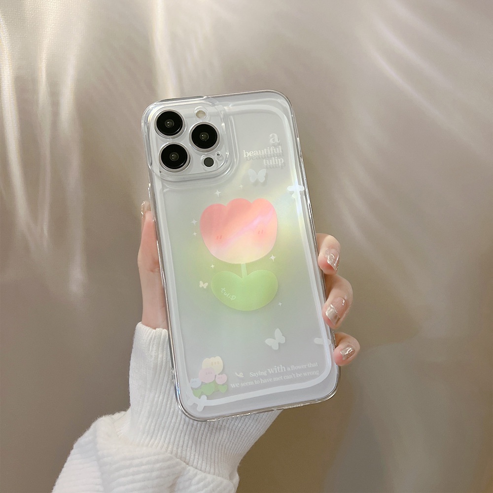 IPHONE Musim Panas Pink Tulip Shockproof Soft TPU Phone Case Cover Untuk Film Laser Untuk Iphone7 8 PLUS X XR XS 11 12 13 14 MINI PRO MAX