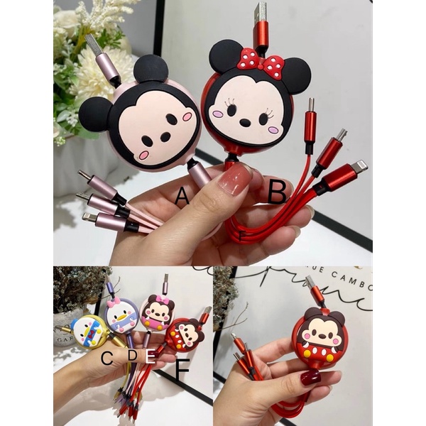 charger kabel colokan charger mobil mickey minnie CHARGER MOBIL // Car Charger Hippo 2 Output 3.4A + kabel 3 in 1 Android Iphone Type-C