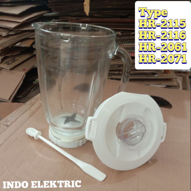 1SET GELAS JUS KACA +PISAU BLENDER PHILIPS HR-2115 2116 2061 2071