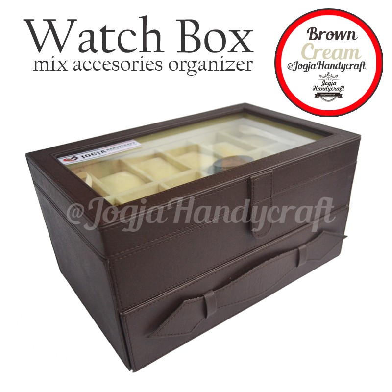 Brown Cream Watch Box Organizer Mix Accesories Drawer / Kotak Tempat Jam