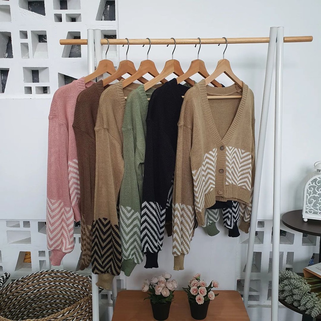 Outwear Atasan Wanita Trendy Litle Zigzag Cardie Bahan Rajut Terbaru