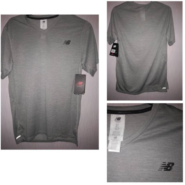 Original Kaos running training New Balance Men Athletic NB DRY Reflective Shirt Light Grey V neck