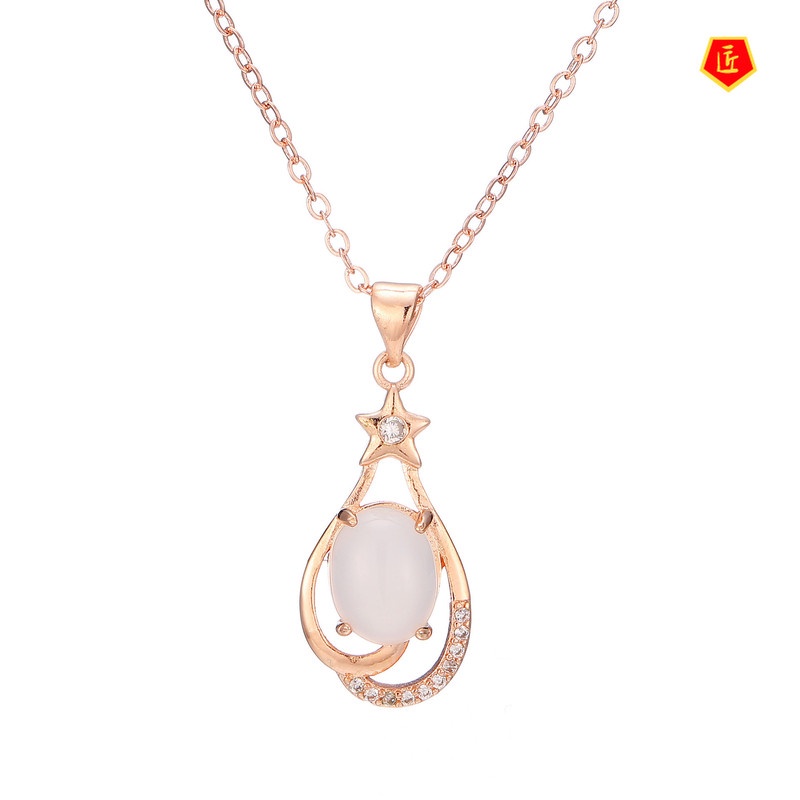 [Ready Stock]Fashion Hetian White Jade Pendant Necklace Women's Simple Elegant