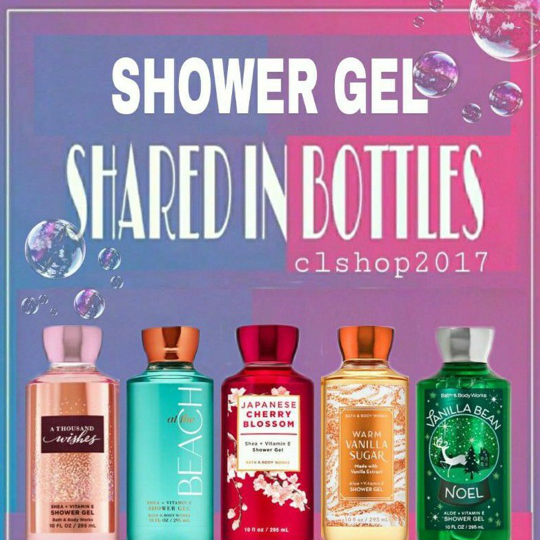 BBW SHOWER GEL FOAM BATH SHARE IN BOTTLE 30 ML PART 1/2 pure wonder rose dahlia in the stars into the night warm vanilla sugar butterfly gingham vanilla bean noel winter candy apple a thousand wishes rose water ivy dark kiss forever red magic in the air