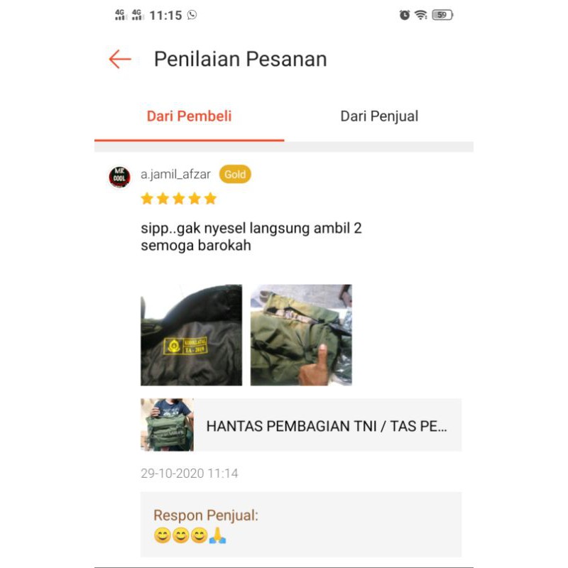 HANTAS PEMBAGIAN TNI / TAS PERKAKAS MULTIFUNGSI / TAS JINJING