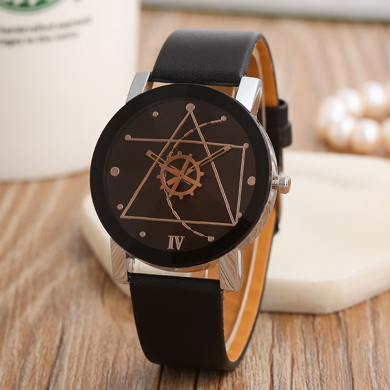 Jam Tangan Kulit Triangle Fashion Casual Minimalis Couple Jam Tangan Pria Wanita