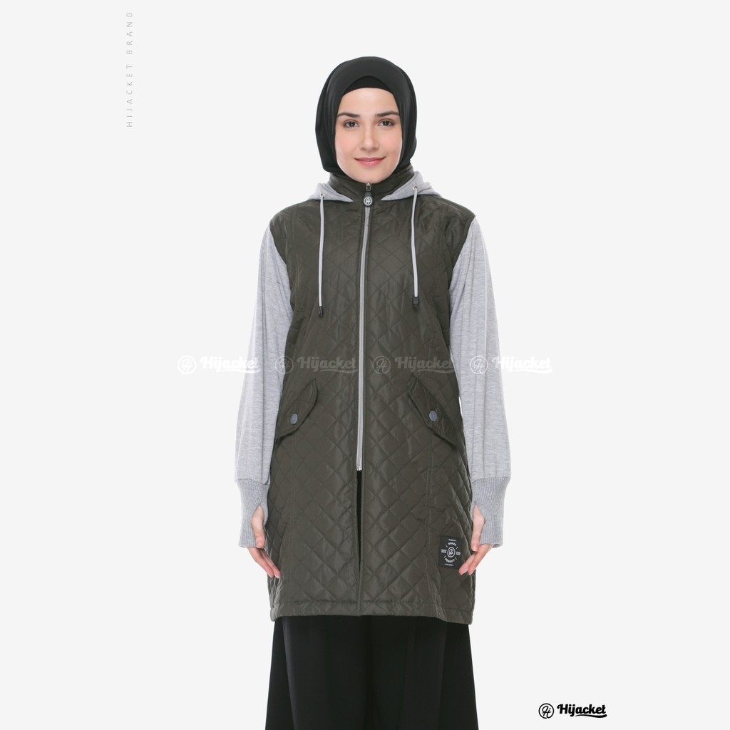 Jaket Wanita Muslimah Jacket Hijab Panjang Hoodie Hijabers Hangat Tebal Murah Hijacket Graciella COD-GREEN