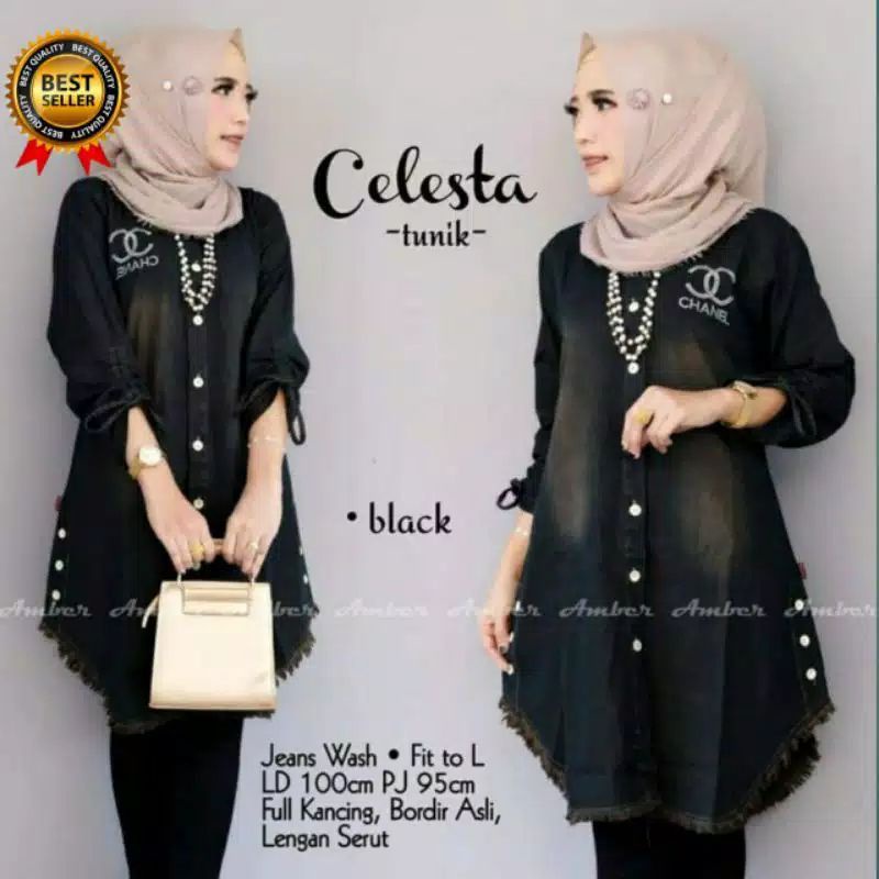 Atasan wanita lengan panjang//baju wanita tunik terbaru atasan//tunik jeans wanita