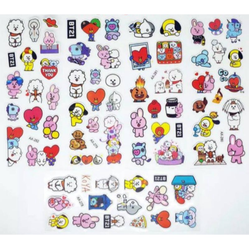 

Sticker tempel motif BTS / Sticker Tempel BT21 per lembar isi 42 stiker