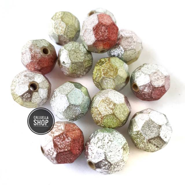 Parel 14 mm sembur merah, turkish gold |Bahan gelang bros kalung diy