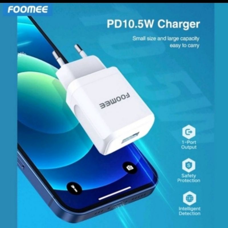 [F-C08]Travel Charger/Kepala Charger Foomee 1Port Usb 2.1A Safety Protection