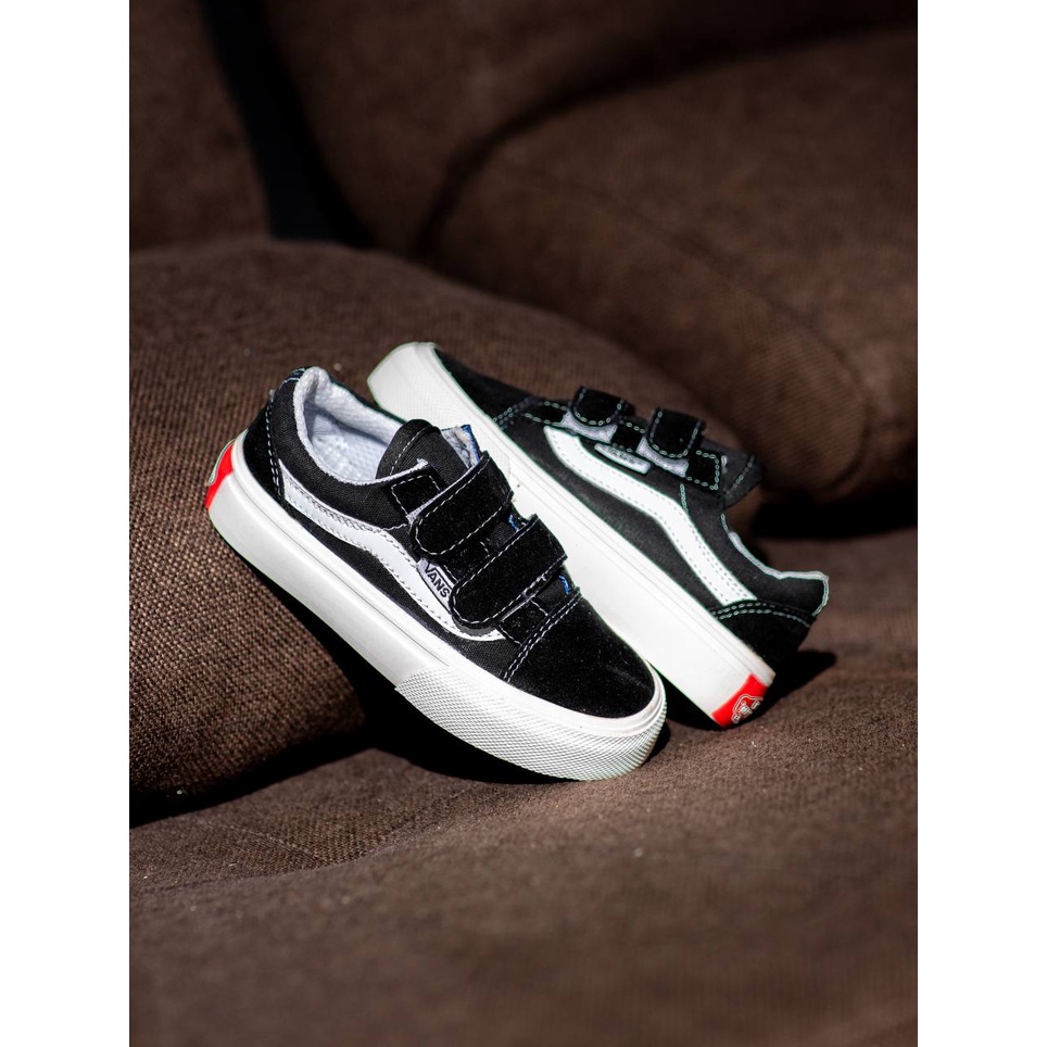VANS OLDSKOOL KIDS VELCRO BLACK WHITE
