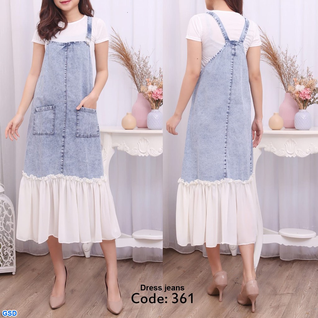 Dress Jeans 361/Dress Jeans Denim Premium Kantong Depan/Casual Long Maxi Dress Jeans Wanita Murah