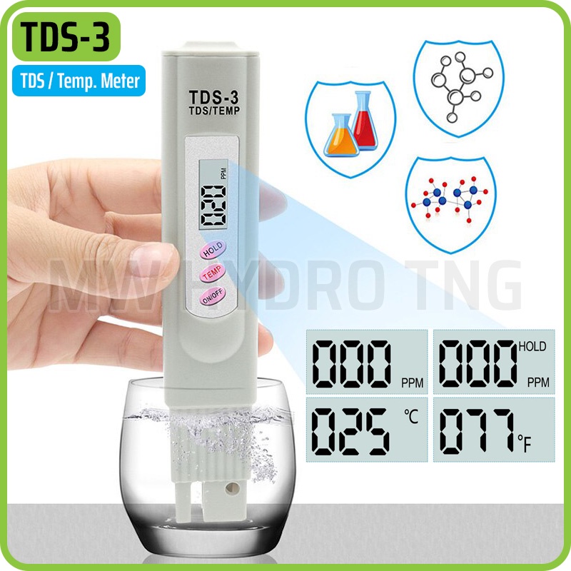 TDS Meter TDS-3, Alat Ukur Air / Nutrisi Hidroponik, Leather Case