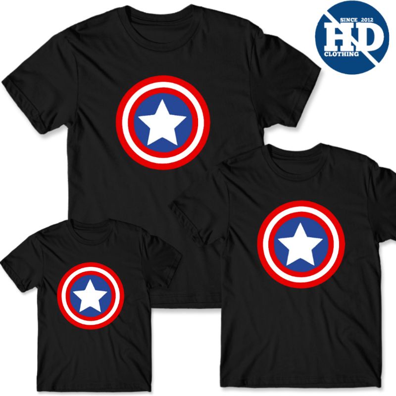 Kaos Captain America cotton combed 30s, atasan anak ibu dan ayah - baju family