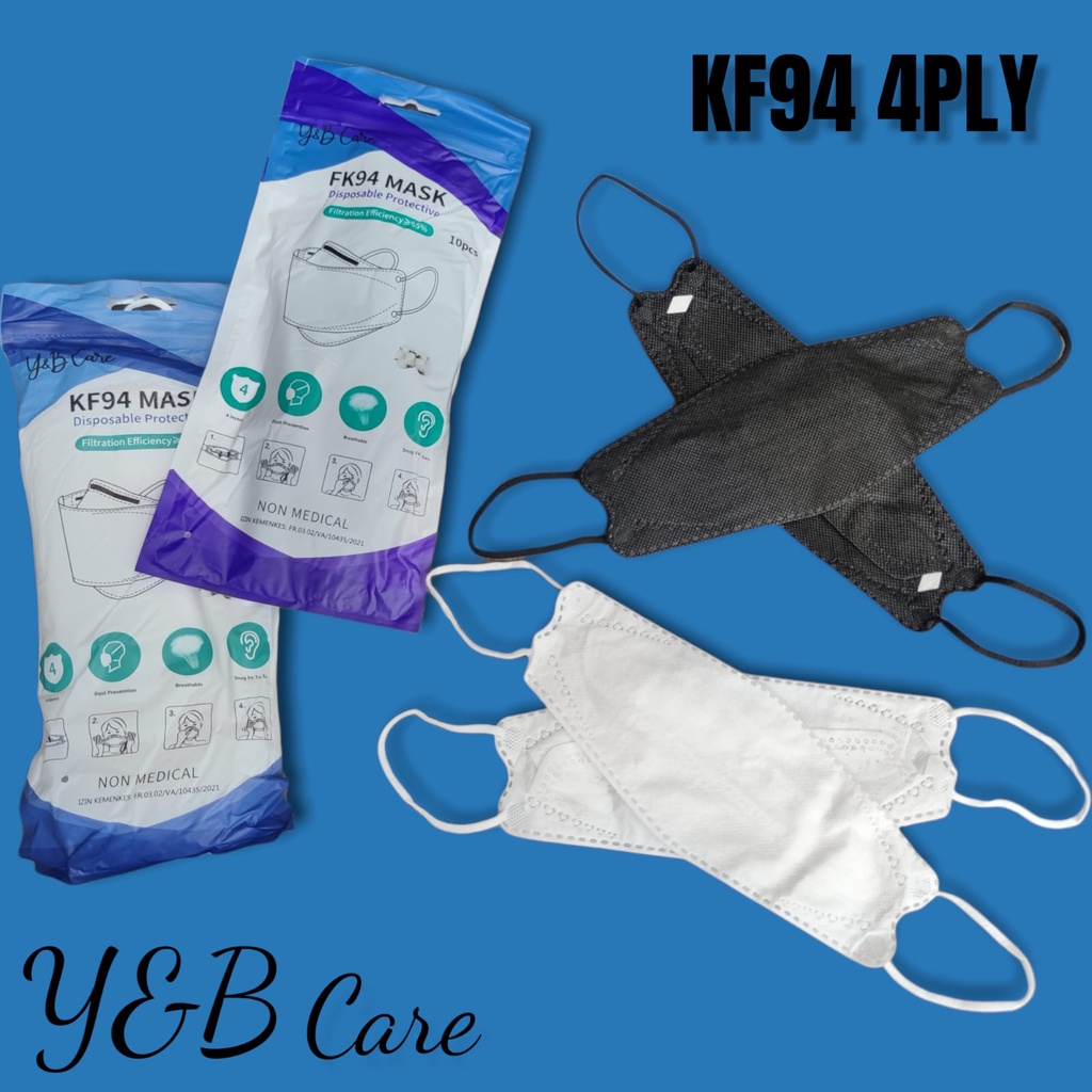 MASKER KF94 KOREA MURAH YB CARE FISH MASK KOREA GREY ABU - KEMENKES