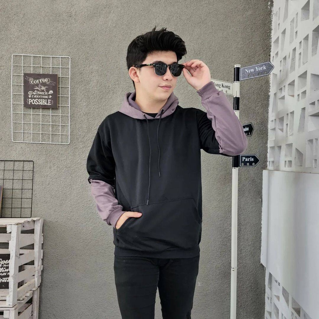 COMBINE Hoodie Oversize Sweater Pria Wanita Outerwear Polos 2 Tone Jacket OOTD Casual Korean Style