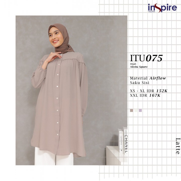 Baju Atasan Putih Tunik Wanita Panjang Midi ITU 26 ITU 75 Inspire Kenzi