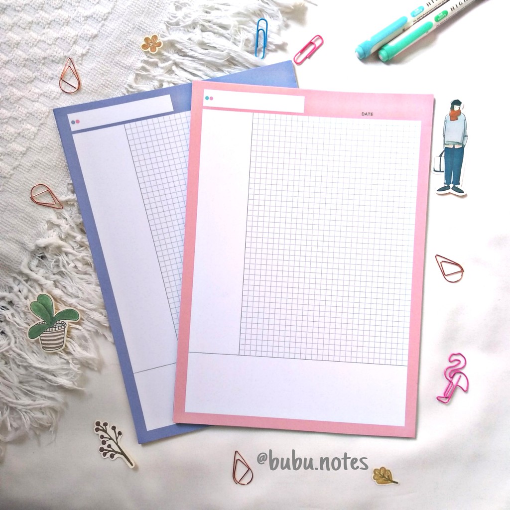 

Notepad Cornell Simple Color Tone 3 - Memopad Notes Grid Paper Memo Note Pad Binder Notebook Stationary Korean Style