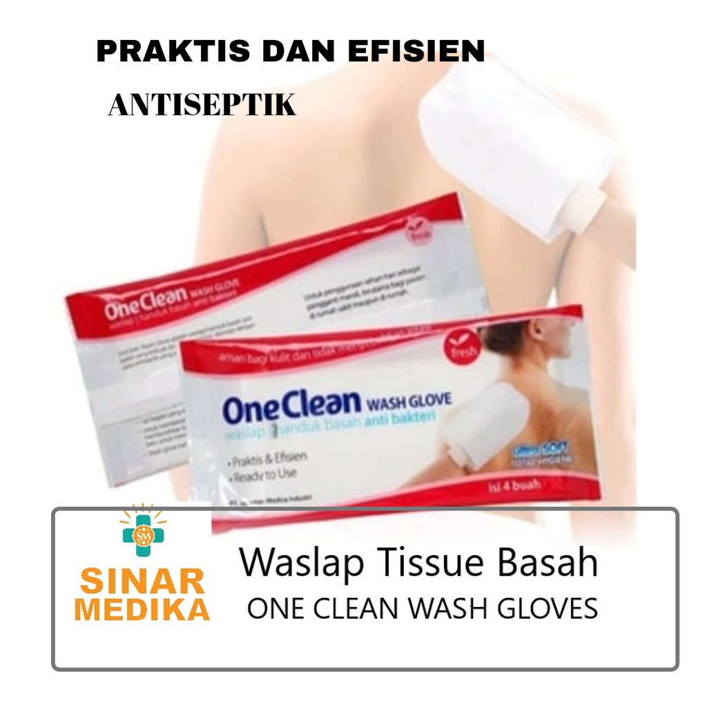 WASH GLOVES ANTISEPTIC TISSUE BASAH ONECLEAN . WASLAP . HANDUK BASAH ANTI KUMAN