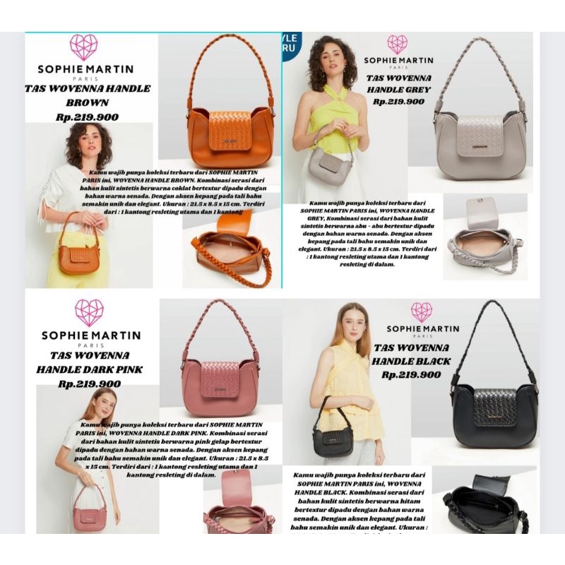 TAS WOVENNA HANDLE BLACK,BROWN,DARK PINK,GREY TAS CANGLONG WANITA SOPHIE MARTIN TAS PESTA SOPHIE PAR