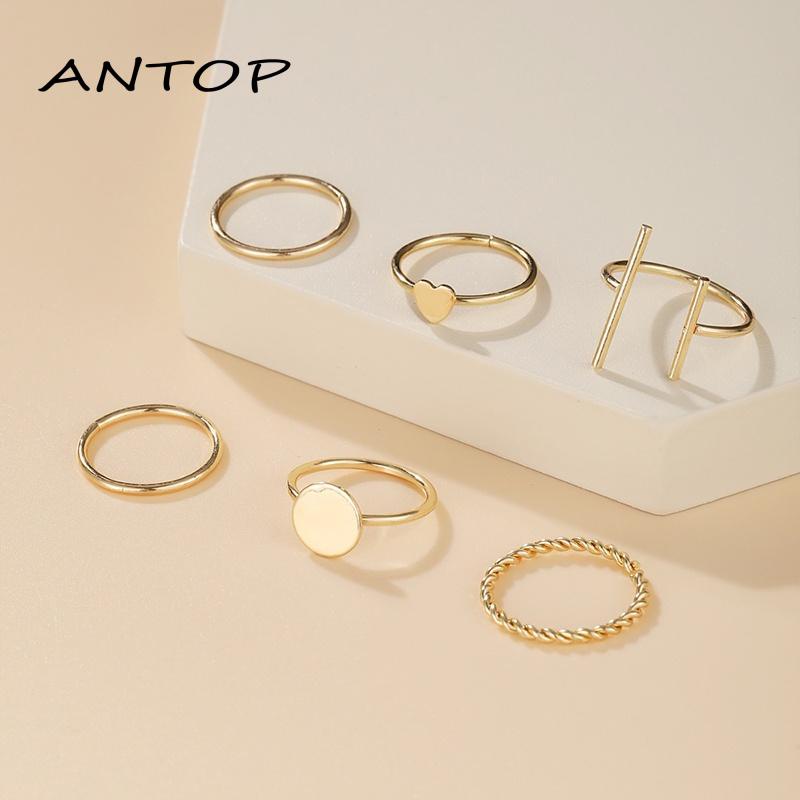 6pcs / Set Cincin Geometris Bahan Alloy Gaya Vintage