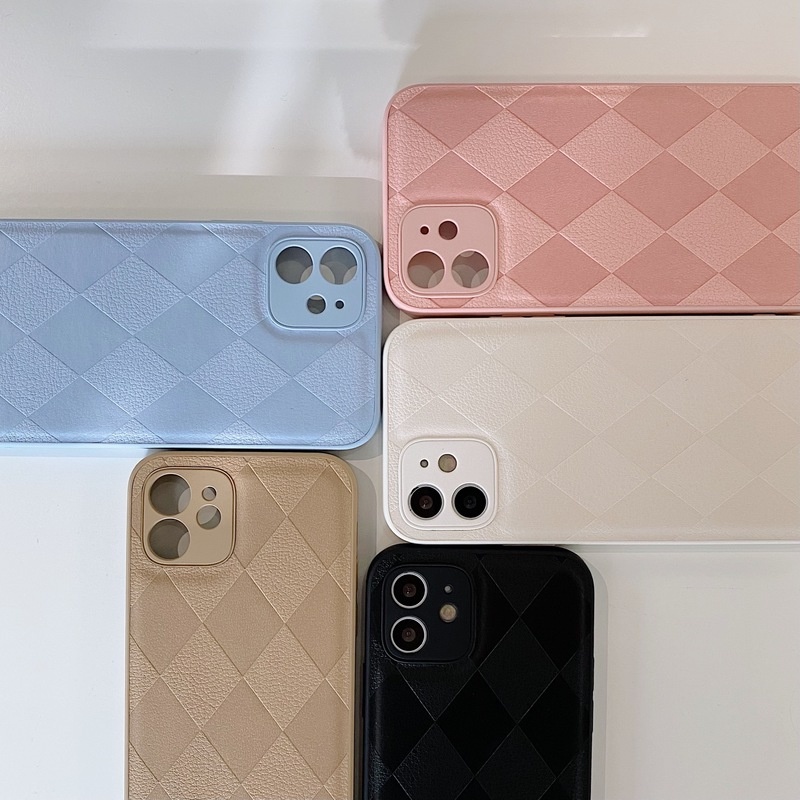 Case Bahan Kulit Motif Diamond Lattice Untuk IPhone 13 12 11 Pro X Xs Max 7 8 Plus