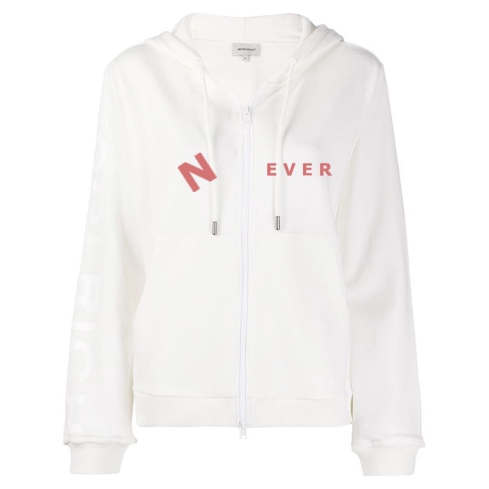 Jaket Wanita DaveFashion - Jaket Wanita Hoodie Babyterry NEVER AK188 - Putih, L(R8C2) Jaket Wanita T