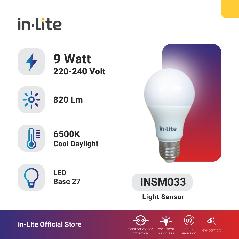 Bohlam INLITE Lampu LED Bulb SENSOR CAHAYA 9W INSM033