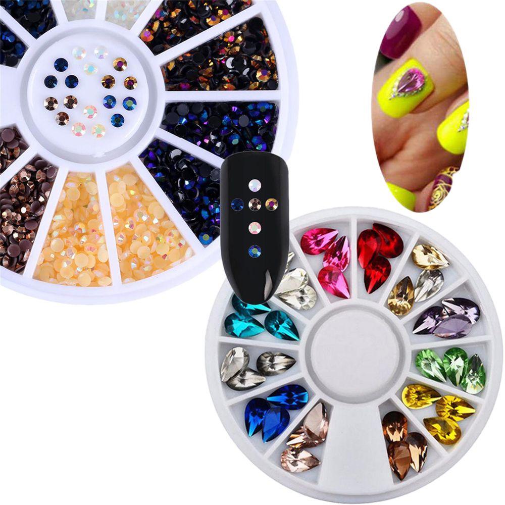 Top Nail Rhinestones Kuku Kecantikan Warna-Warni Diy Tips Glitters In Wheel