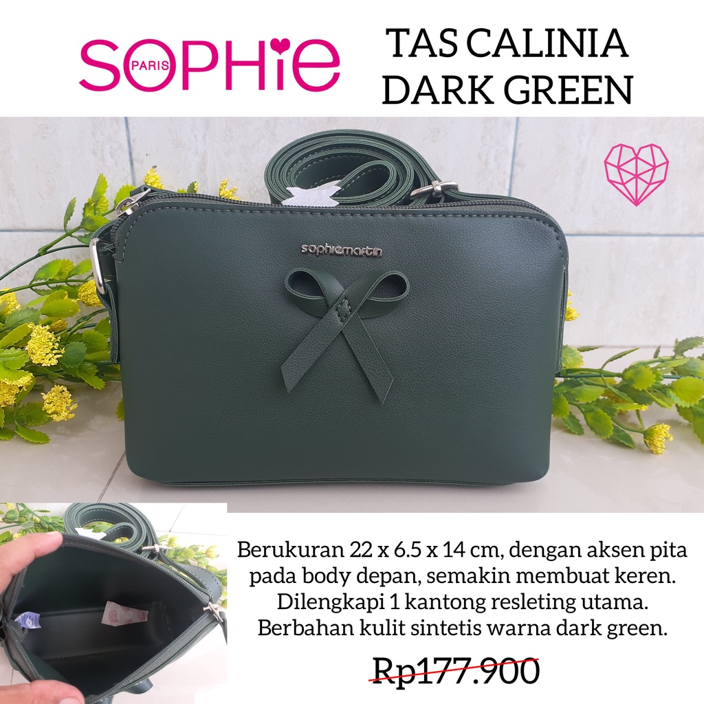 TAS CALINIA DARK GREEN SOPHIE MARTIN PARIS TAS SELEMPANG WANITA HIJAU