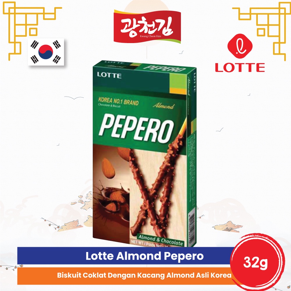 

KC. Lotte Almond Pepero 32g/Original Cookies Biskuit Coklat Kacang Almon Asli Korea