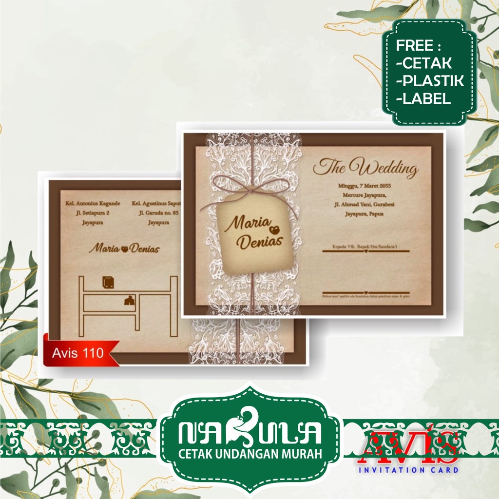 

Cetak Undangan Pernikahan / Undangan Khitan Seri Avis 110 Harga Murah