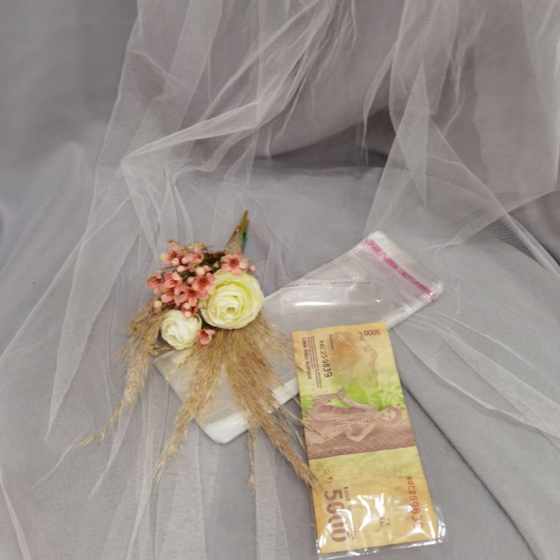 100 pcs Plastik OPP 7x16 cm +4 cm penutup / Money Cake / Plastik Uang