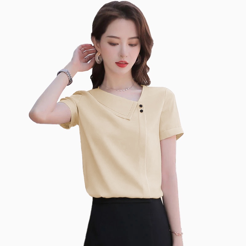 Blus lengan pendek wanita Gaya Korea variasi kancing - XSHOP Zanitha