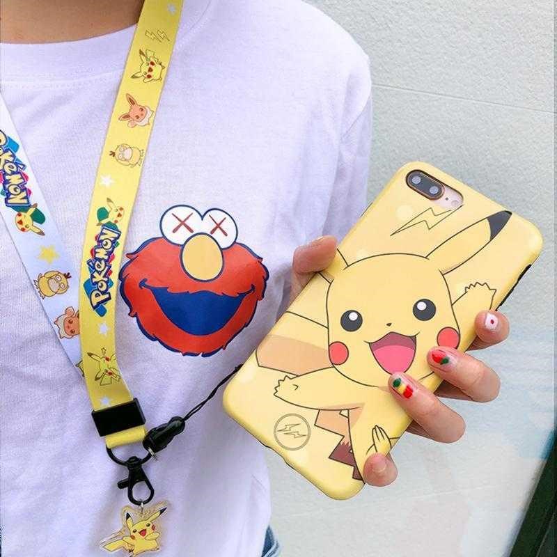 Pikachu ponsel lanyard melebar wanita kain leher tali pendek dan panjang ponsel jaringan liontin ran