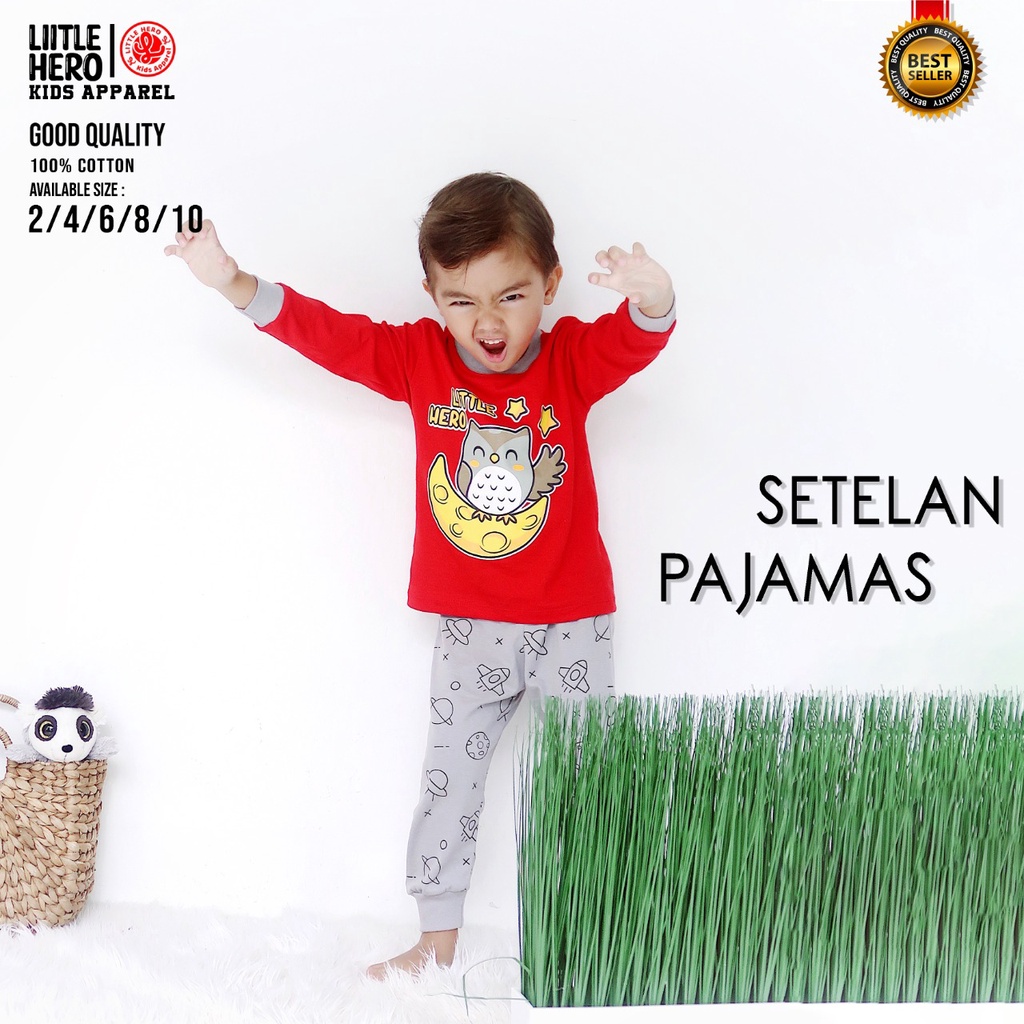 PIYAMA ANAK MEREK LITTLE HERO AND MISEL 2-8 TAHUN BAHAN KATUN SOFT 24'S SABLON RUBBER ANTI PECAH