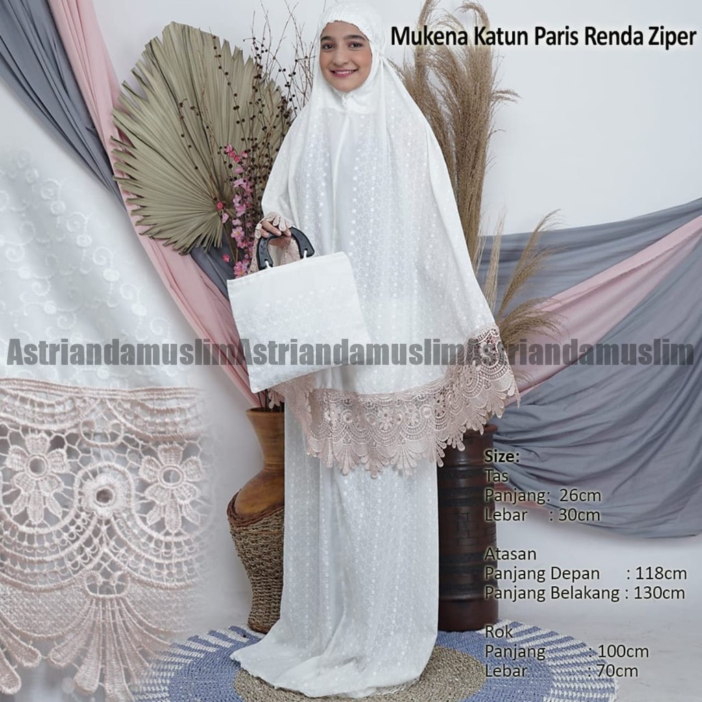 mukena katun paris amanda renda milo ziper/Bahan bagus dan nyaman dipakai/BISA COD